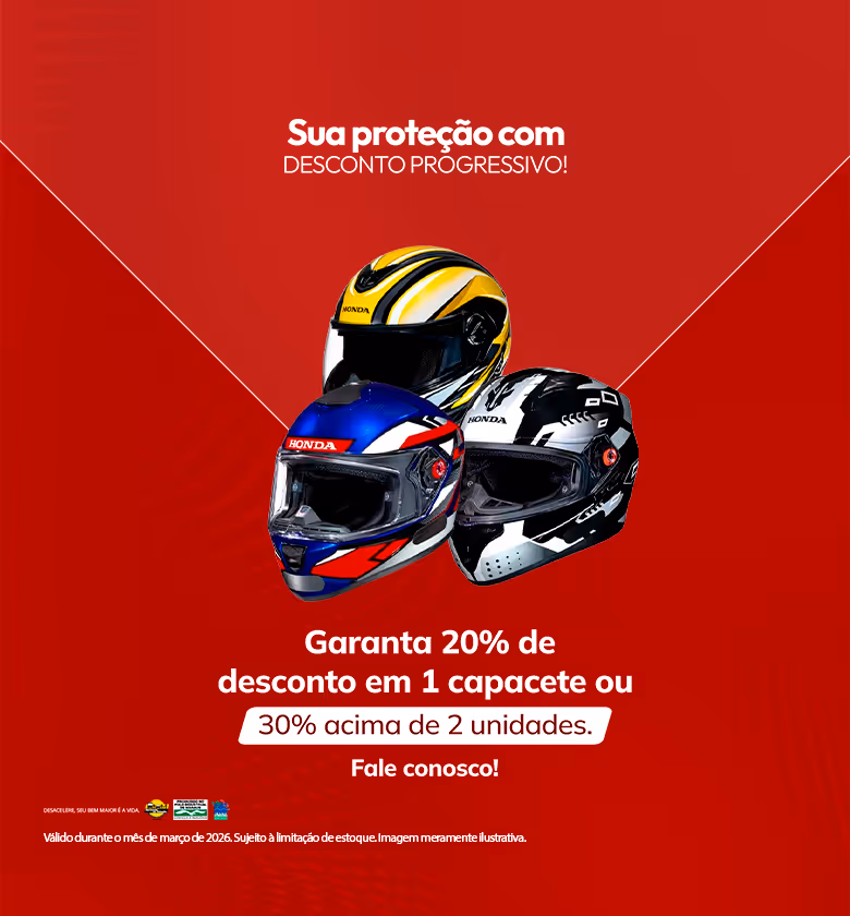 Banner Março 2026 Moto Scala Honda Serviços e Peças, Capacetes de Proteção - Promoções
