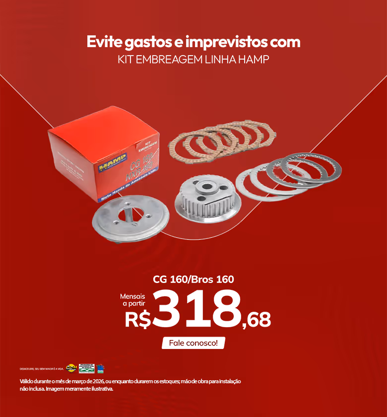 Banner Março 2026 Moto Scala Honda Serviços e Peças, Kit Embreagem Original Hamp